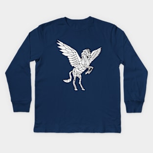 Origami Pegasus Outline on White Kids Long Sleeve T-Shirt